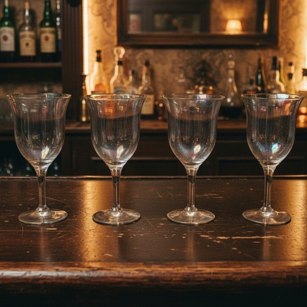 Fostoria Iridescent Wine Glasses, Set Of 4 Vintage Rainbow Sheen Luster Stemware